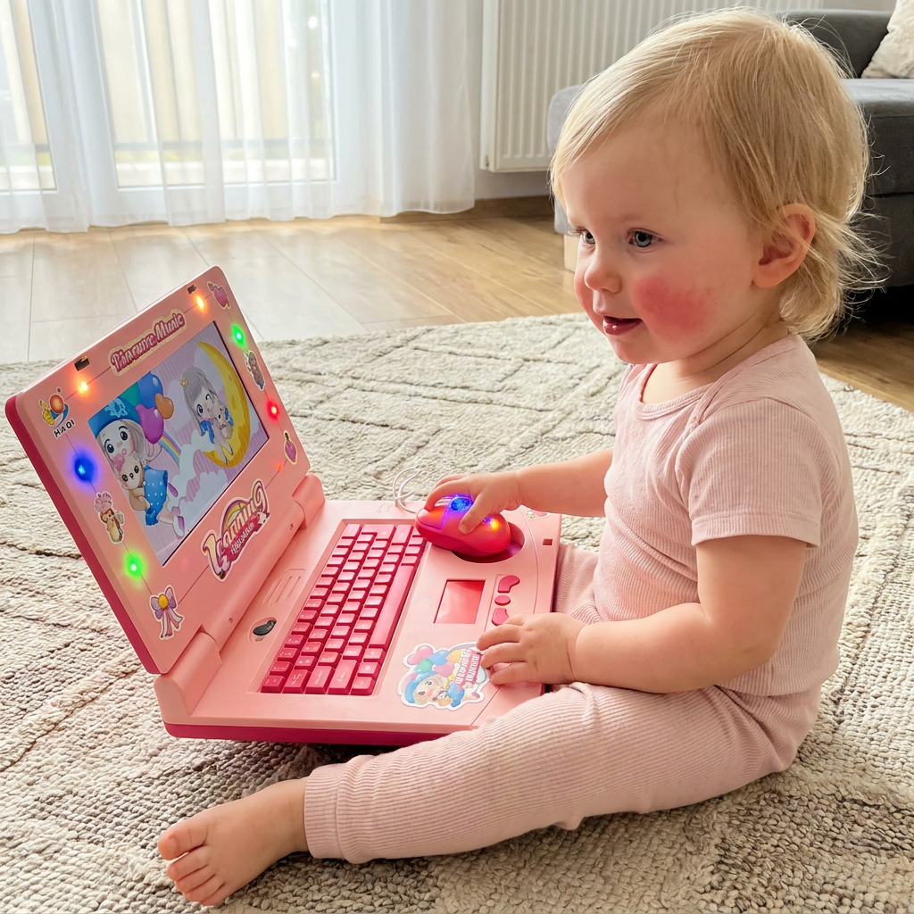 Interaktywny laptop dla dzieci ze światłami, muzyką i przewijanym ekranem