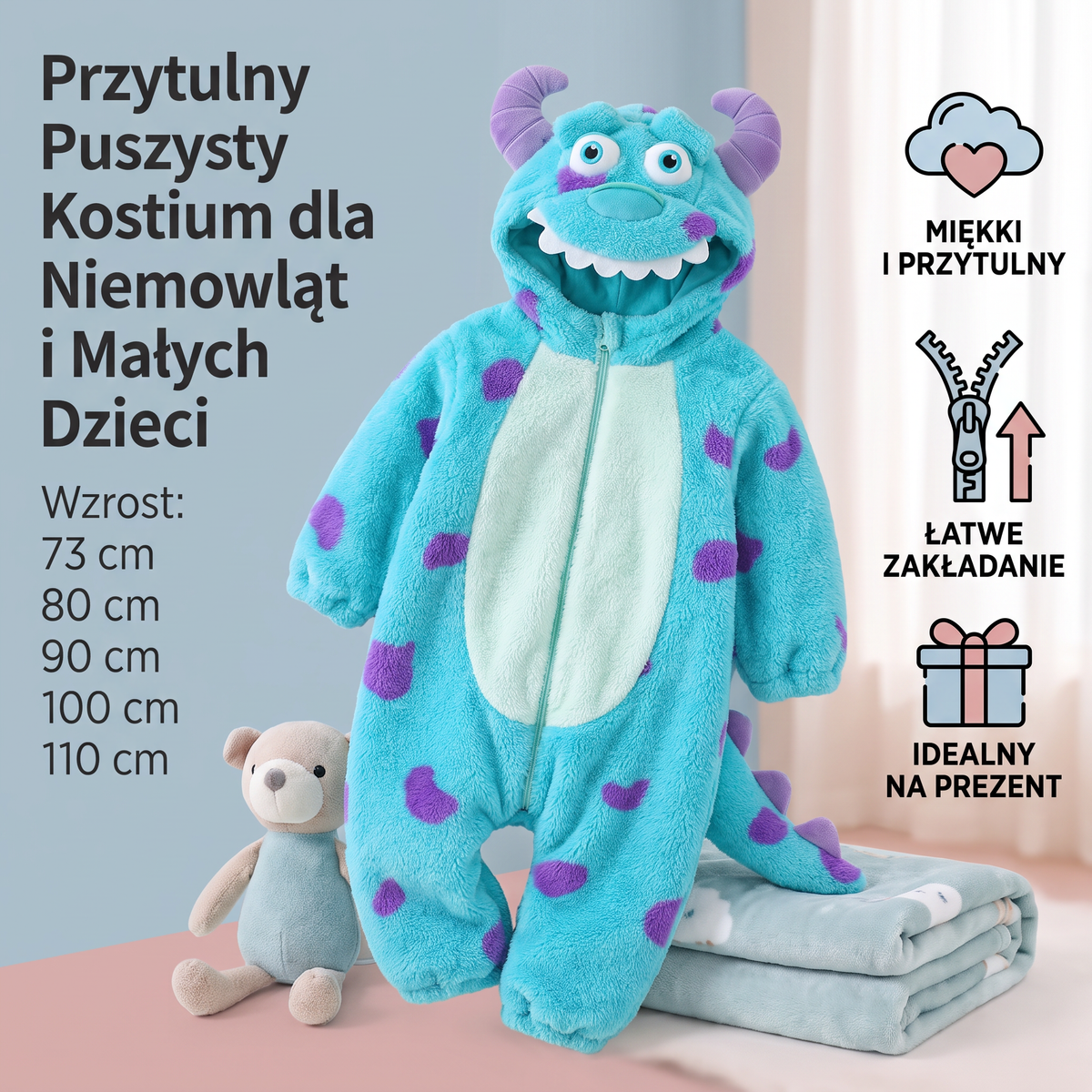 Ciepły i puszysty kostium dla niemowląt i małych dzieci