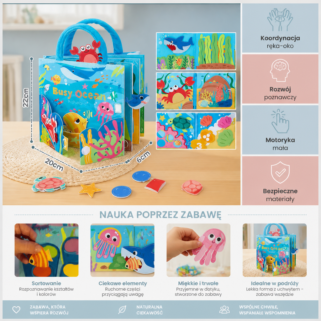 Montessori Sensory Book Z Morskimi Zwierzętami Do Nauki Poprzez Zabawę
