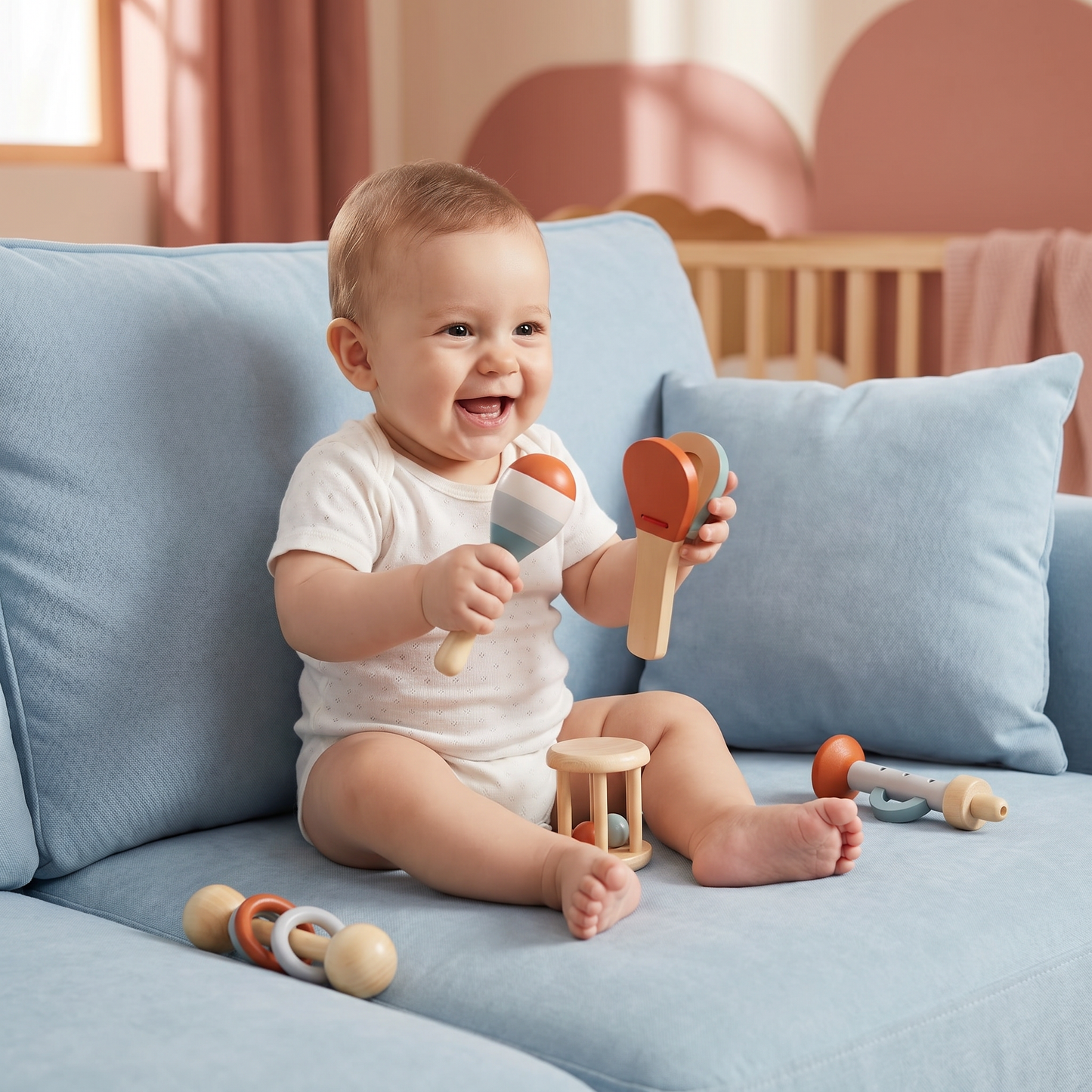 Zestaw Muzyczny Montessori dla Niemowląt – 5-częściowa Kolekcja Grzechotek Sensorycznych