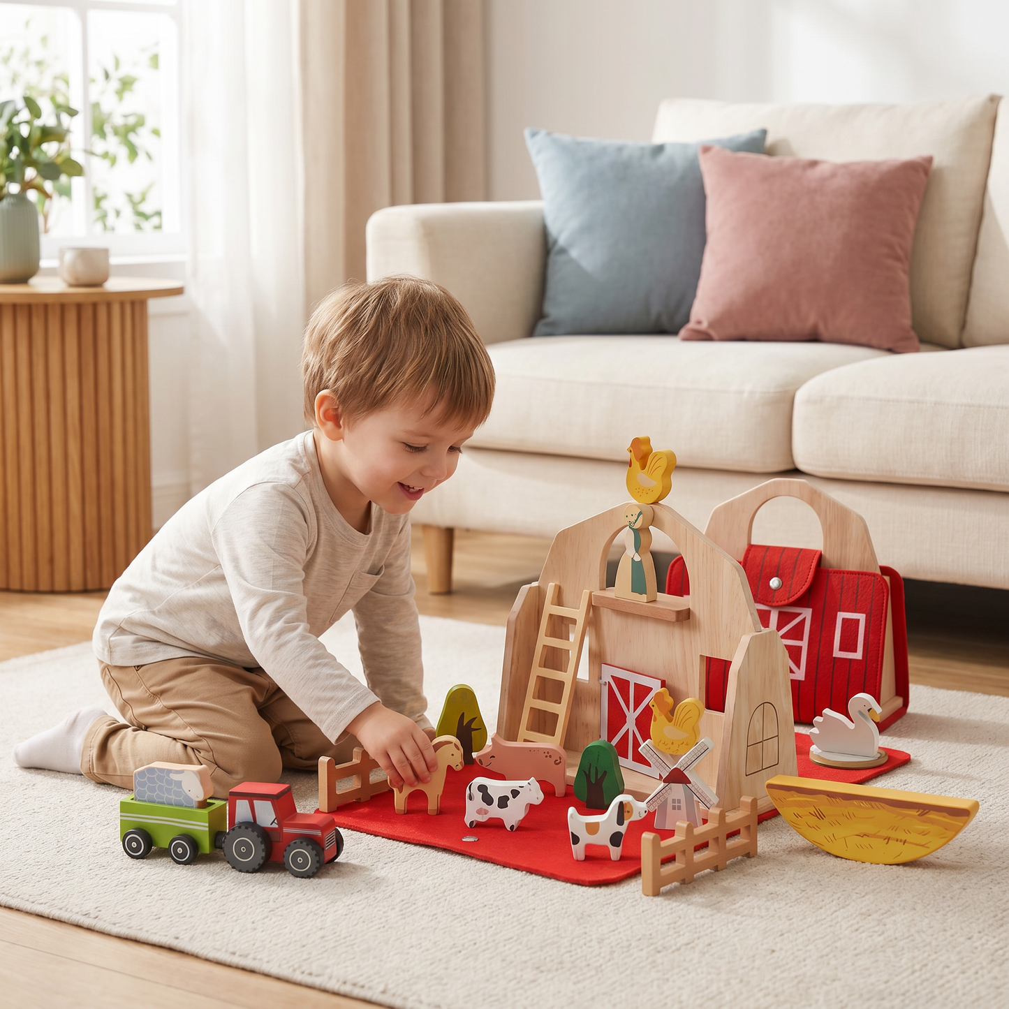 Montessori Drewniana i Filcowa Farma Podróżna – Idealna do Zabawy w Podróży