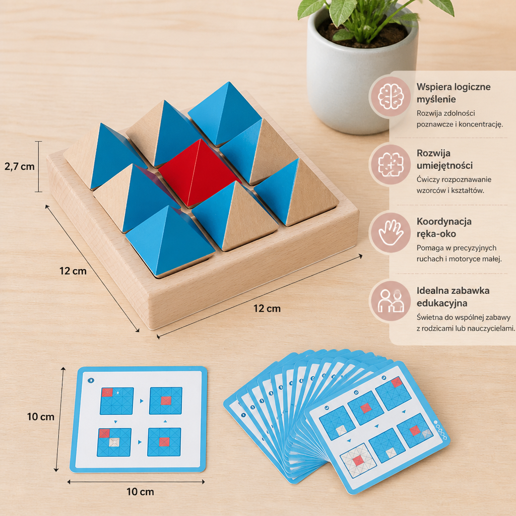 Drewniane Puzzle z Geometrycznymi Wzorami – Gra Rozwijająca Logikę i Myślenie Przestrzenne