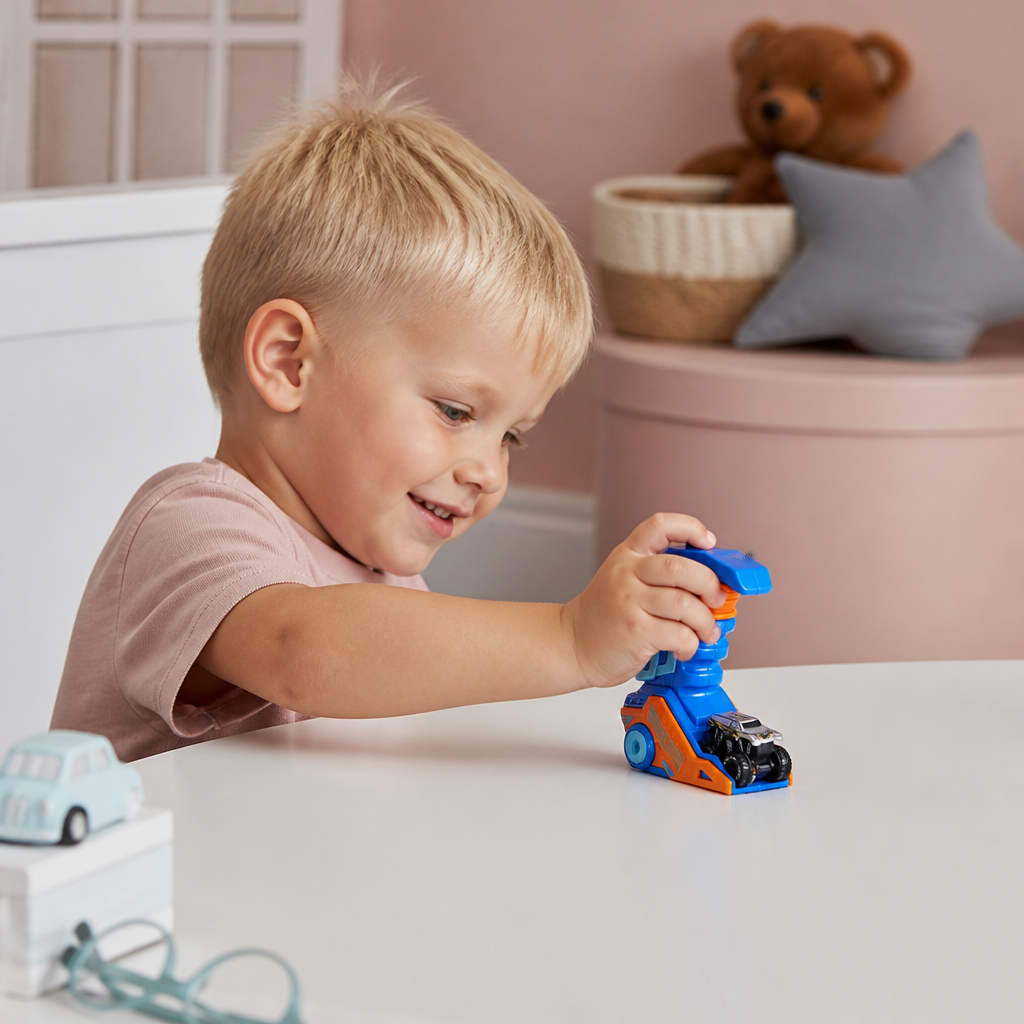 Jednoklikowa wyrzutnia monster trucków z kaskiem i uchwytem