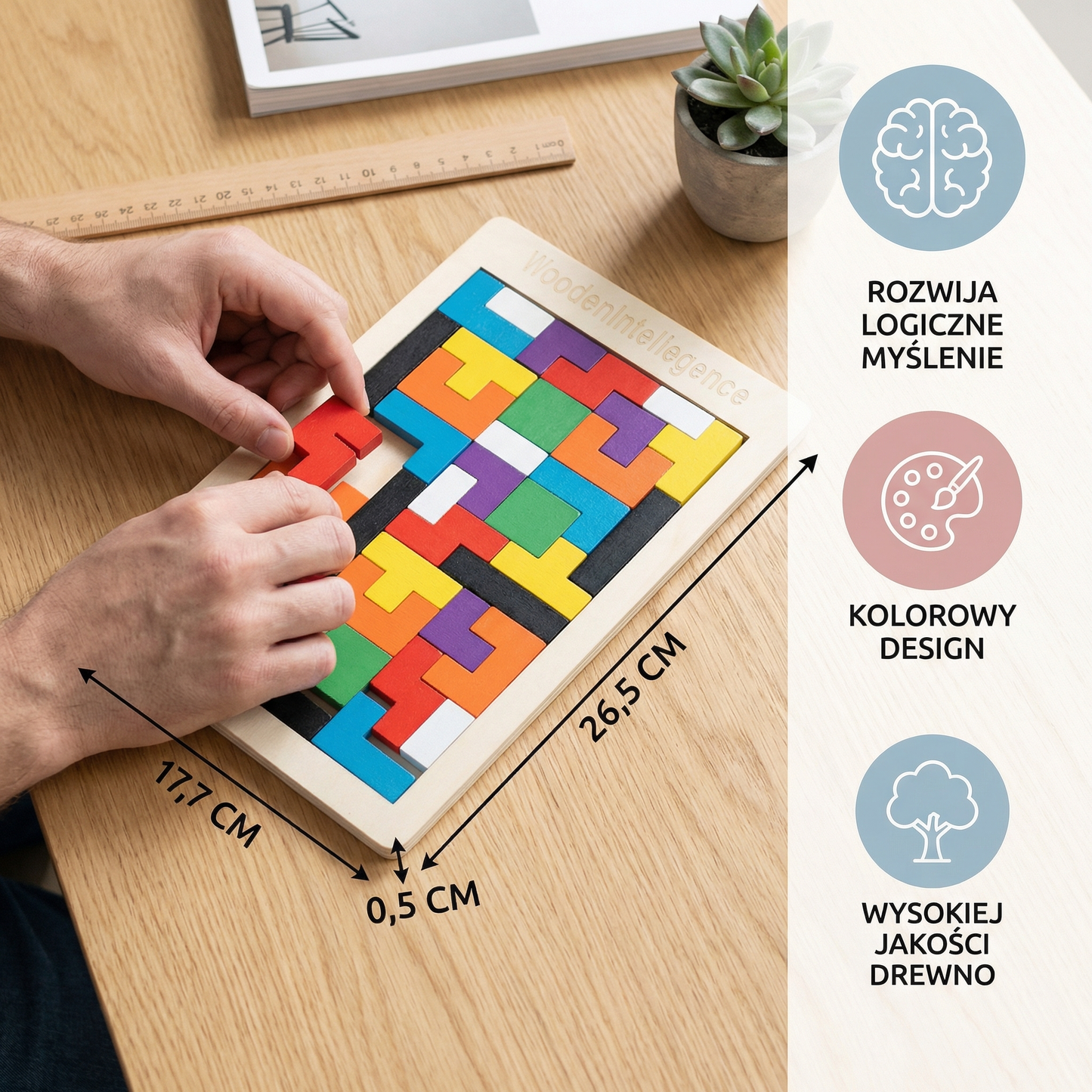 Drewniany Tangram edukacyjny – Kolorowa gra Montessori dla dzieci