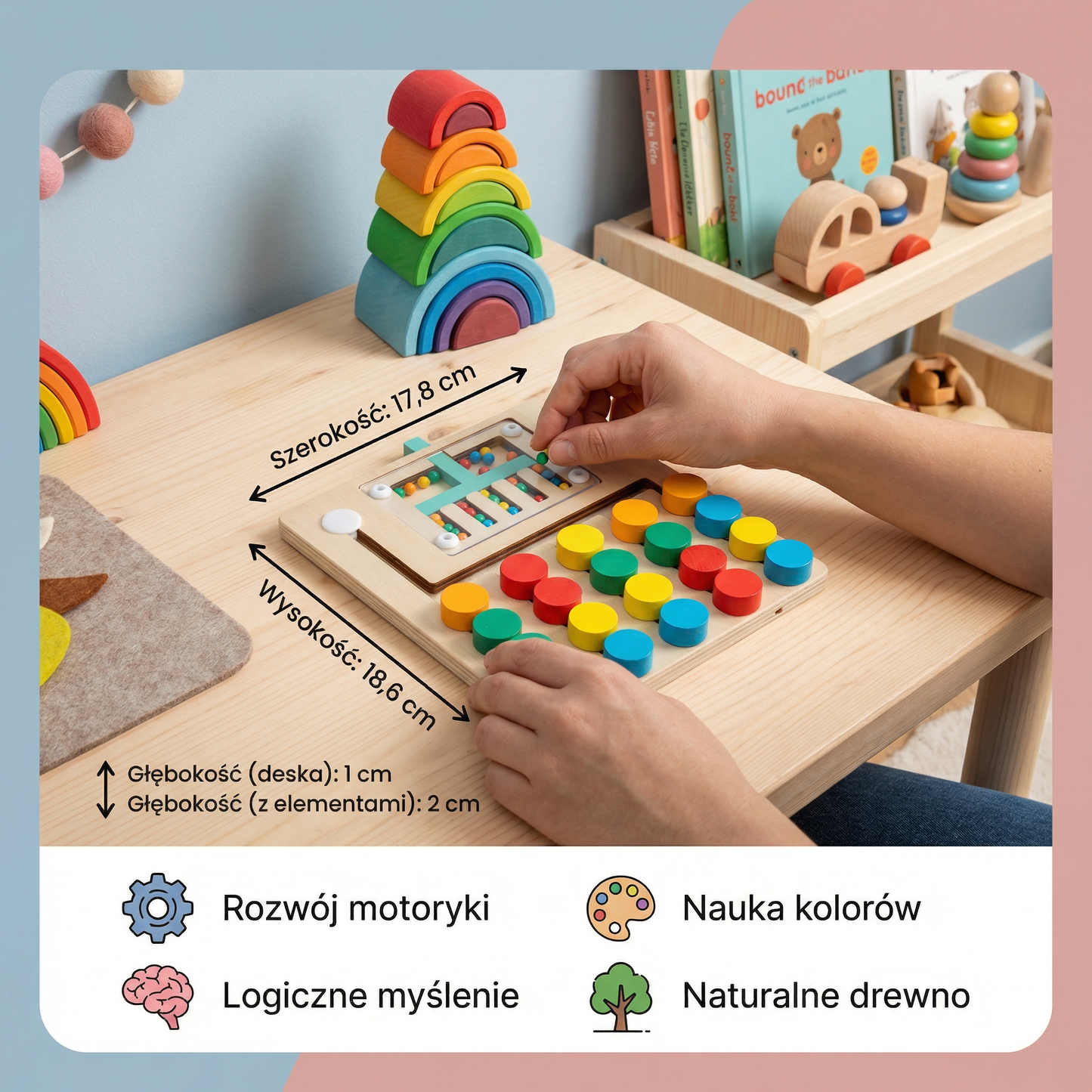 Czterokolorowa drewniana gra Montessori