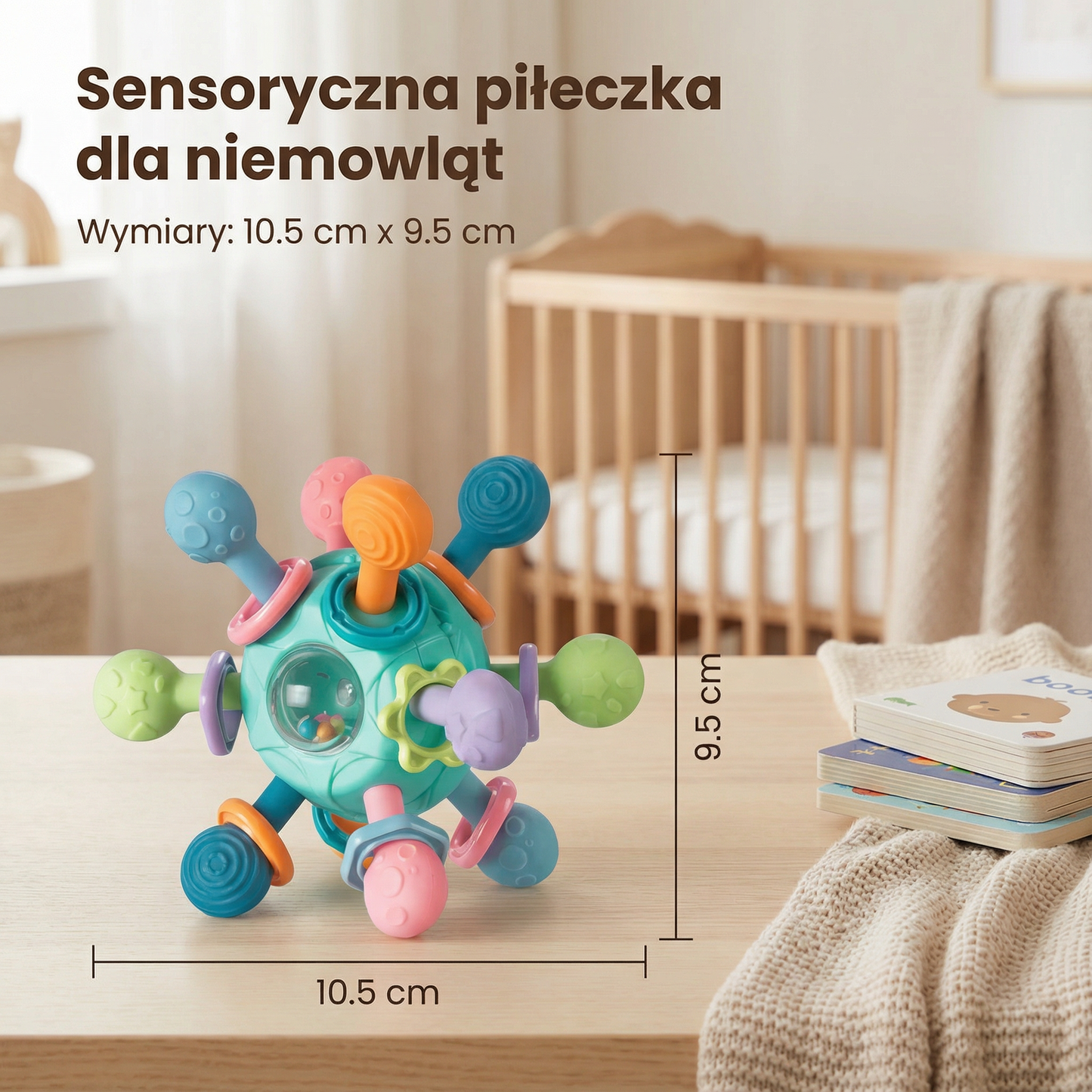Sensoryczna piłeczka sensoryczna dla niemowląt z silikonowym gryzakiem i grzechotką