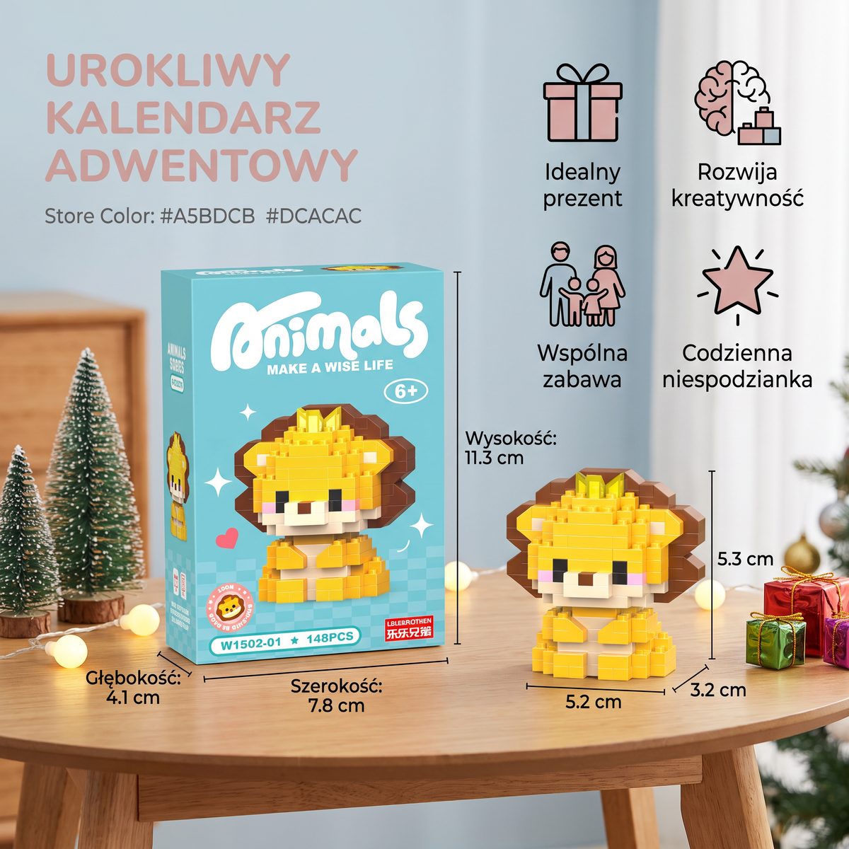 Uroczy kalendarz adwentowy z klockami ze zwierzątkami dla dzieci