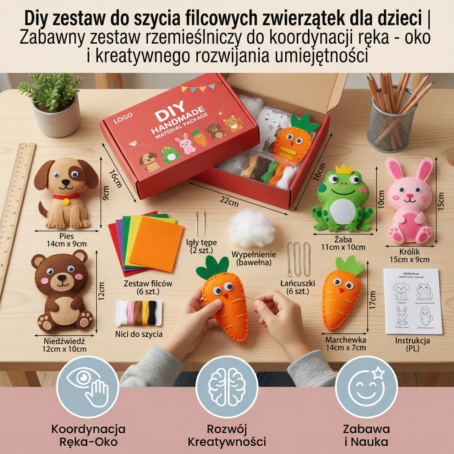 Diy zestaw do szycia filcowych zwierzątek dla dzieci | Zabawny zestaw rzemieślniczy do koordynacji ręka - oko i kreatywnego rozwijania umiejętności