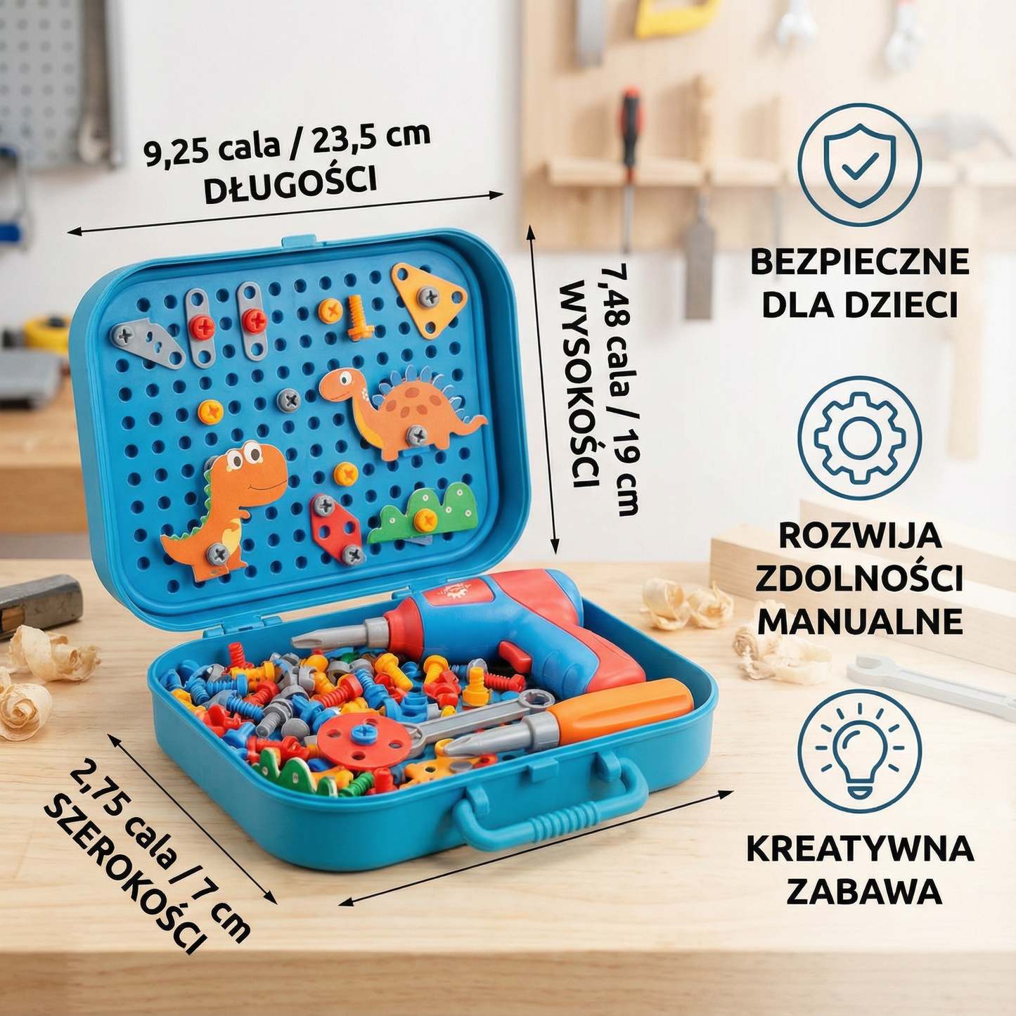 Zestaw majsterkowicza dla dzieci w uroczym dinozaurzym designie