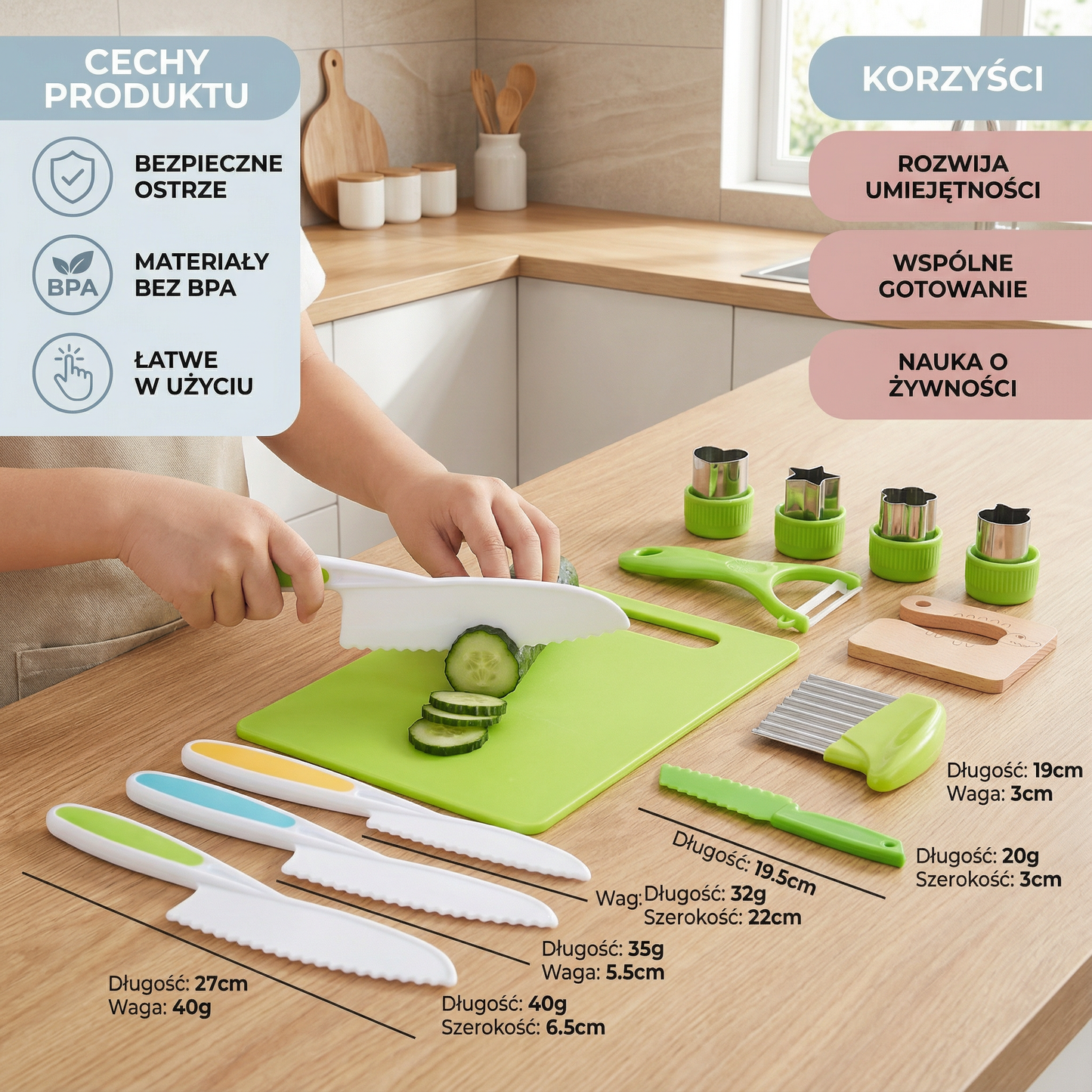 Zestaw noży do krojenia dla dzieci | Bezpieczne i zabawne narzędzia kuchenne do nauki krojenia owoców i warzyw