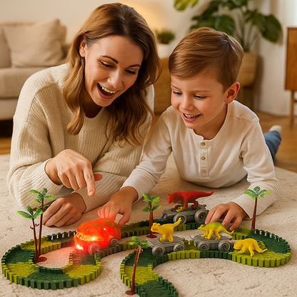 Przygoda z dinozaurami – Elastyczny tor wyścigowy ze świecącym pociągiem