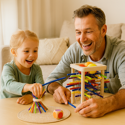 Edukacyjna drewniana gra zręcznościowa 3w1 z kulkami i patyczkami