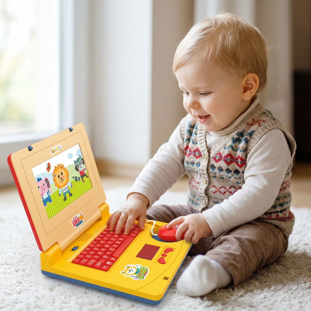 Interaktywny laptop dla dzieci ze światłami, muzyką i przewijanym ekranem