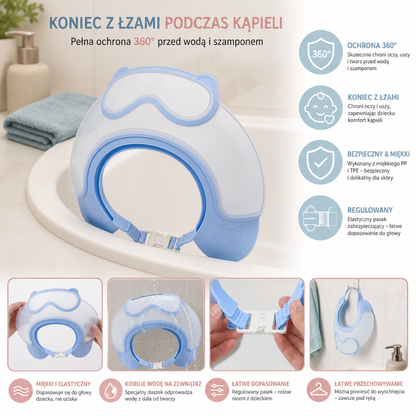 Regulowany daszek do kąpieli i mycia włosów dla niemowląt z ochroną oczu i uszu 360°