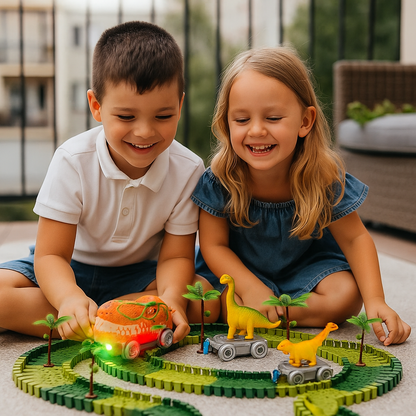 Przygoda z dinozaurami – Elastyczny tor wyścigowy ze świecącym pociągiem