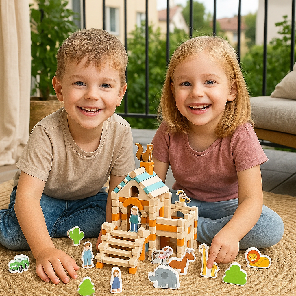 Zestaw drewnianych klocków montessori – naturalna zabawa w układanie i budowanie