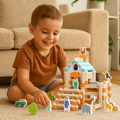 Zestaw drewnianych klocków montessori – naturalna zabawa w układanie i budowanie