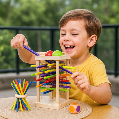 Edukacyjna drewniana gra zręcznościowa 3w1 z kulkami i patyczkami