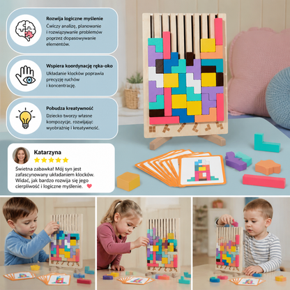Montessoriańska Gra z Drewnianymi Klockami i Kształtami