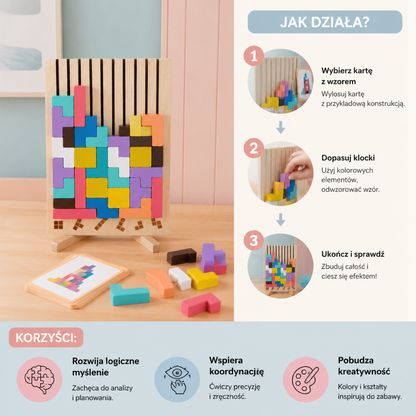 Montessoriańska Gra z Drewnianymi Klockami i Kształtami