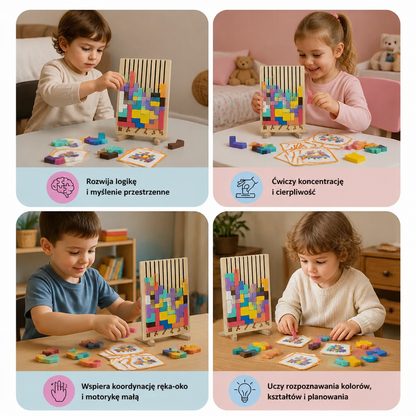 Montessoriańska Gra z Drewnianymi Klockami i Kształtami