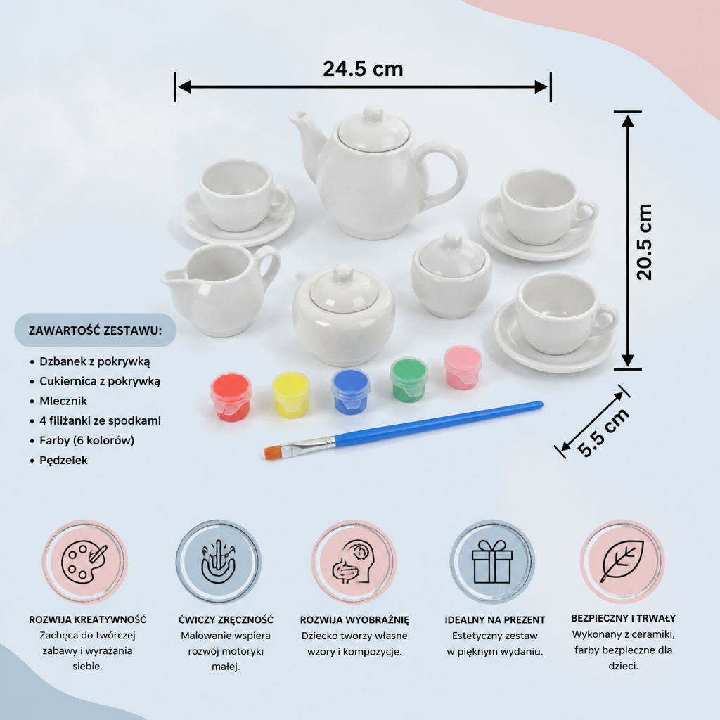 Zestaw DIY do malowania ceramicznego serwisu herbacianego dla dzieci