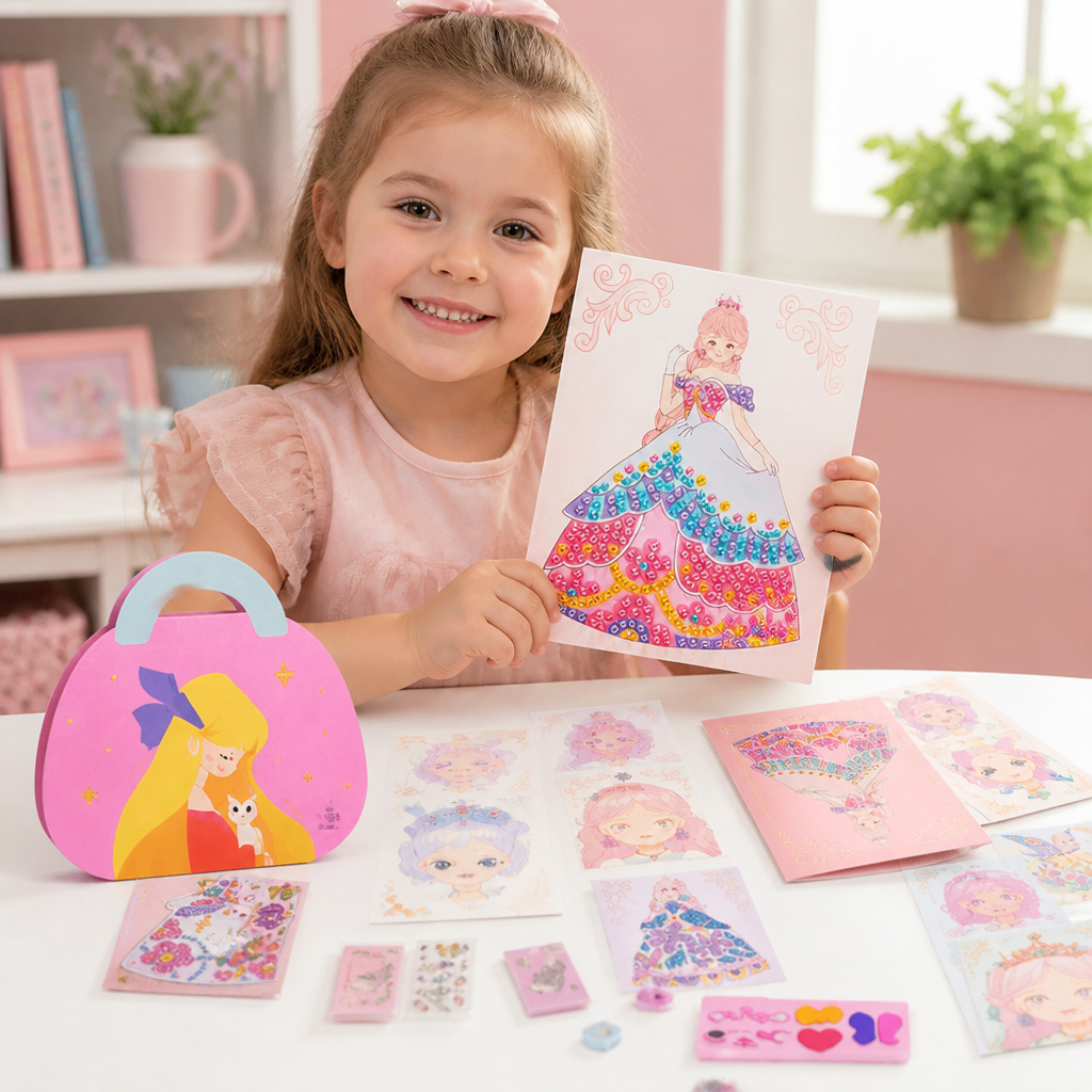 Zestaw Artystyczny z Naklejkami i Makijażem Princess Diamond – Kreatywny Zestaw Glam dla Dziewczynek