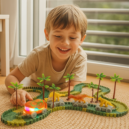 Przygoda z dinozaurami – Elastyczny tor wyścigowy ze świecącym pociągiem