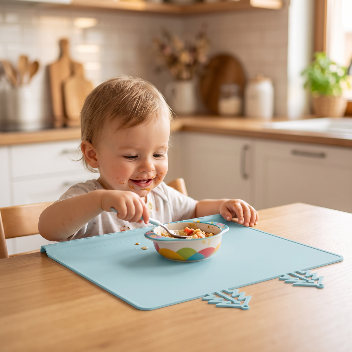 BabySafe Praktyczna i Higieniczna Silikonowa Mata dla Niemowląt z Podwyższonym Brzegiem