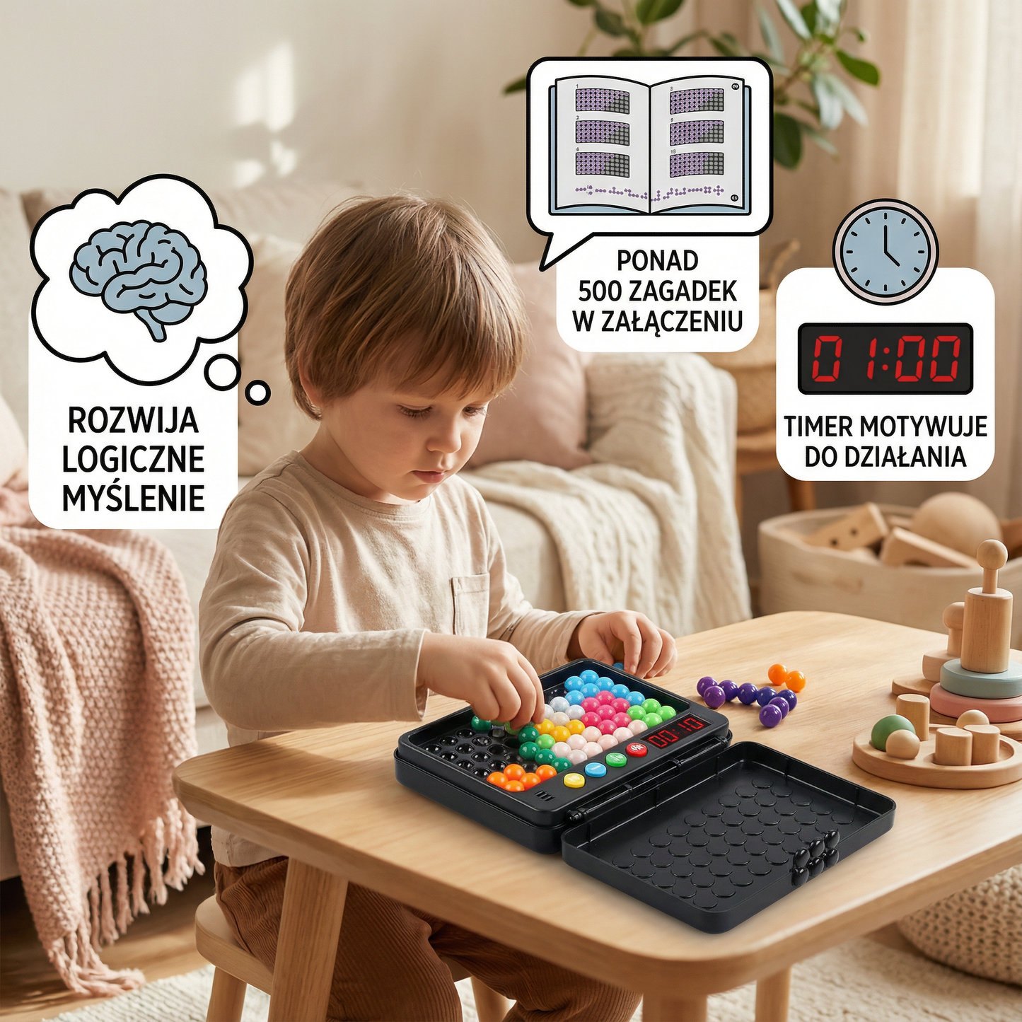 Logiczna gra edukacyjna dla dzieci – 500 zagadek z timerem