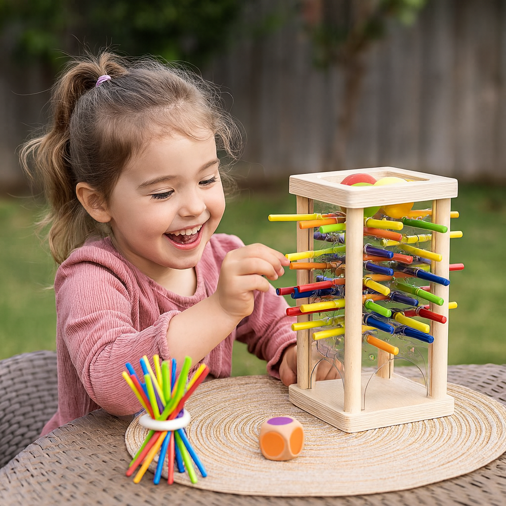 Edukacyjna drewniana gra zręcznościowa 3w1 z kulkami i patyczkami