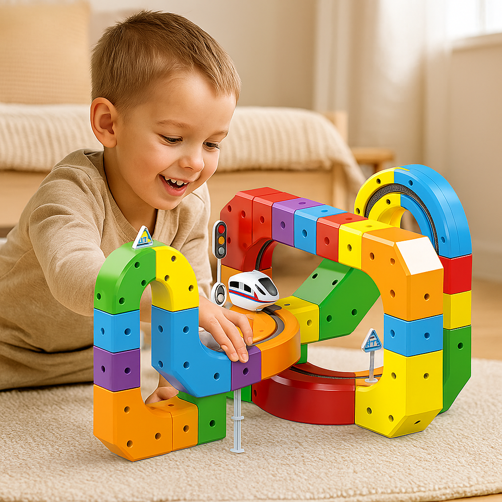 Magiczna kolejka z kostek – zabawka dla dzieci