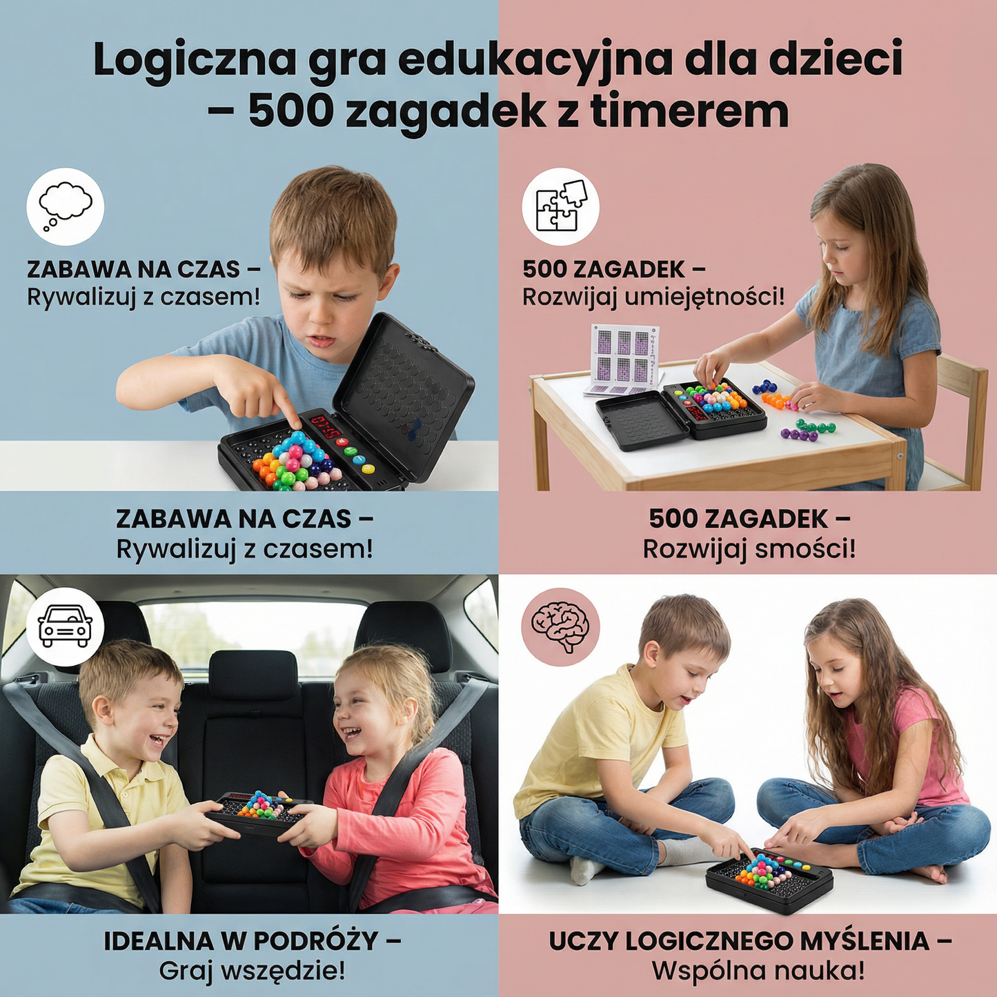 Logiczna gra edukacyjna dla dzieci – 500 zagadek z timerem