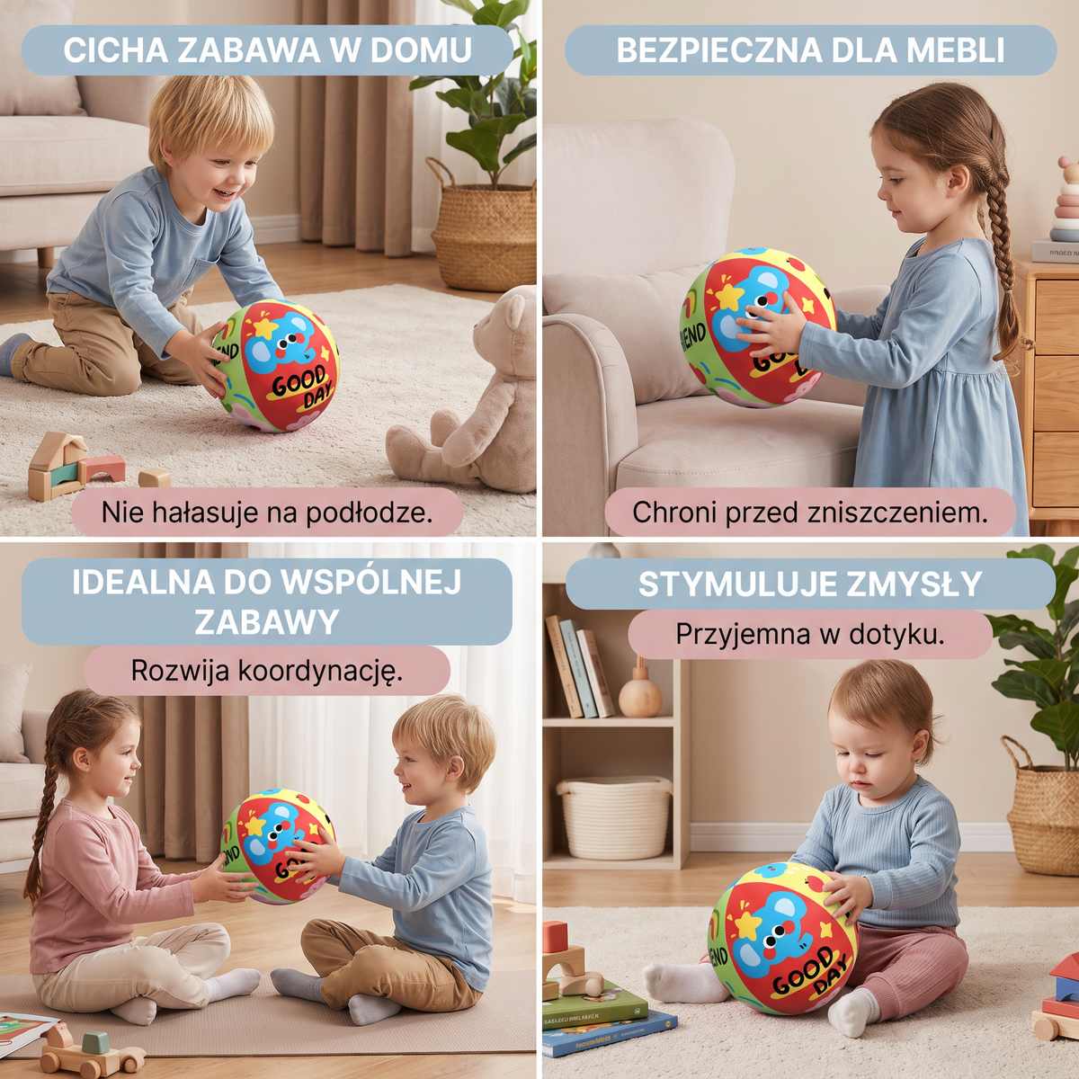 Miękka i bezpieczna cicha piłka do zabawy w domu dla dzieci