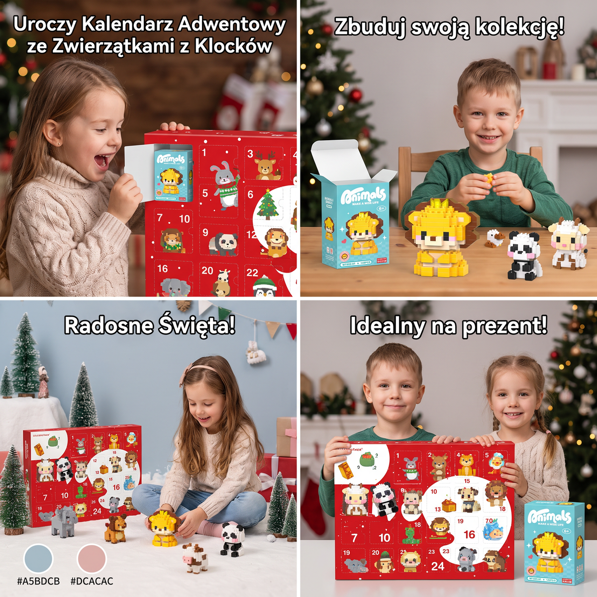 Uroczy kalendarz adwentowy z klockami ze zwierzątkami dla dzieci