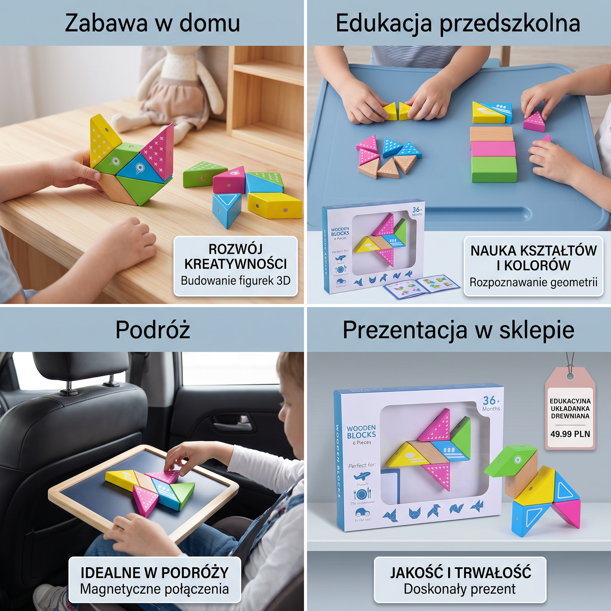Magnetyczne Geometryczne Drewniane Klocki – Kreatywna Układanka Edukacyjna