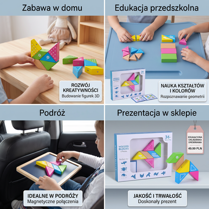 Magnetyczne Geometryczne Drewniane Klocki – Kreatywna Układanka Edukacyjna