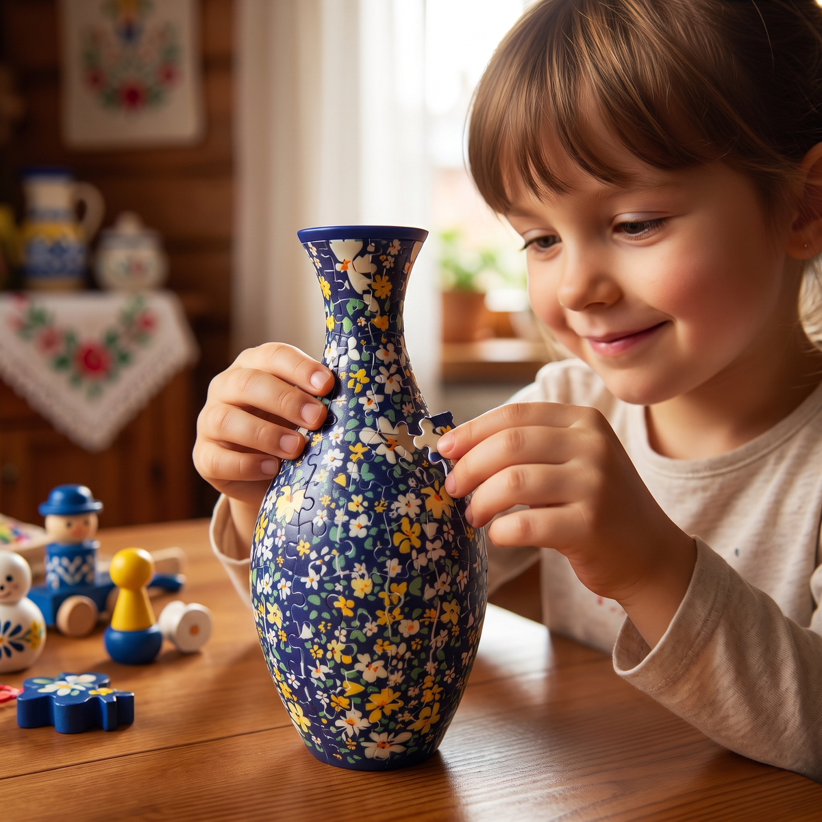 Wazon z kwiatami DIY 3D do składania z puzzli