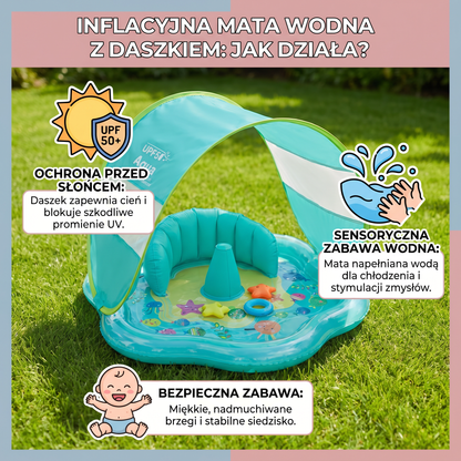 Inflacyjna Mata Wodna dla Niemowląt z Daszkiem – Zabawa w Wodzie i Ochrona Przed Słońcem dla Maluchów