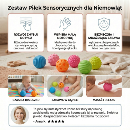 Zestaw Piłek Sensorycznych dla Niemowląt – Zabawka z Teksturą do Dotyku i Rozwoju Zmysłu Dotyku