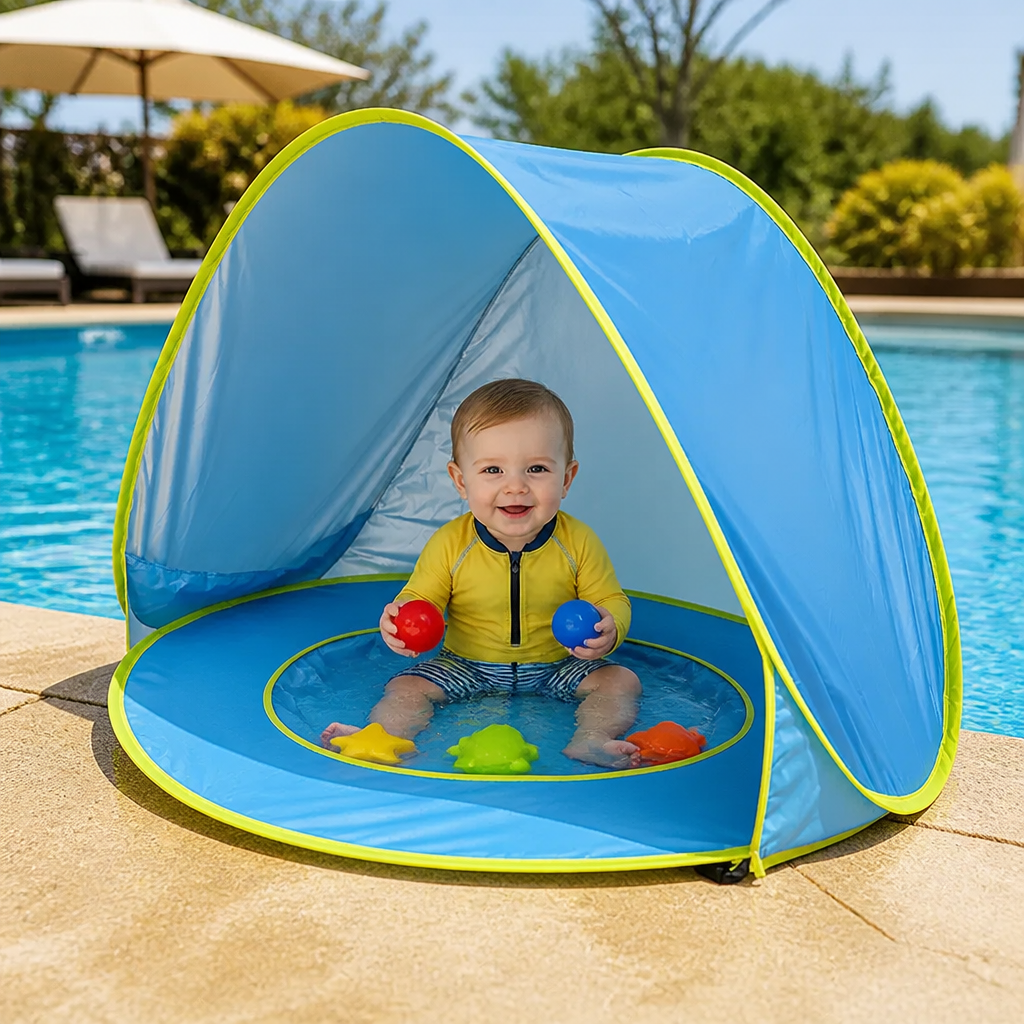 Pop-Up Baby Beach Tent z Wbudowanym Basenem i Ochroną UV – Przenośny Parasolka dla Dzieci