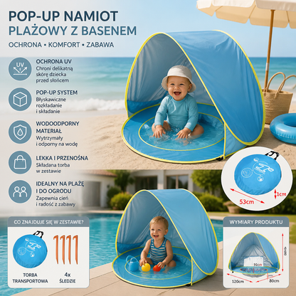 Pop-Up Baby Beach Tent z Wbudowanym Basenem i Ochroną UV – Przenośny Parasolka dla Dzieci