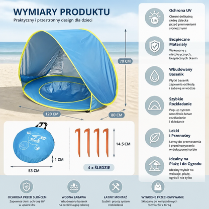 Pop-Up Baby Beach Tent z Wbudowanym Basenem i Ochroną UV – Przenośny Parasolka dla Dzieci