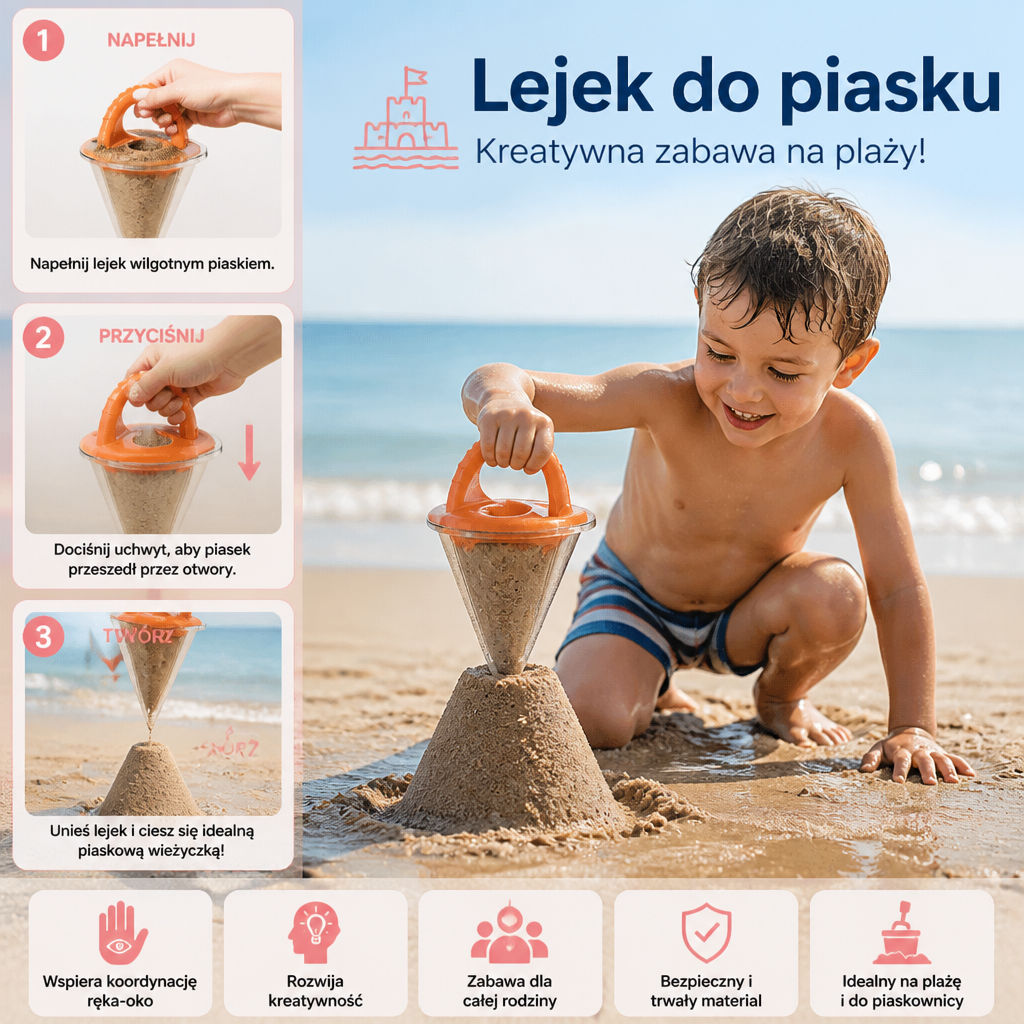 Zabawka dla Dzieci – Piaskowy Lejek Plażowy do Rysowania i Wlewania