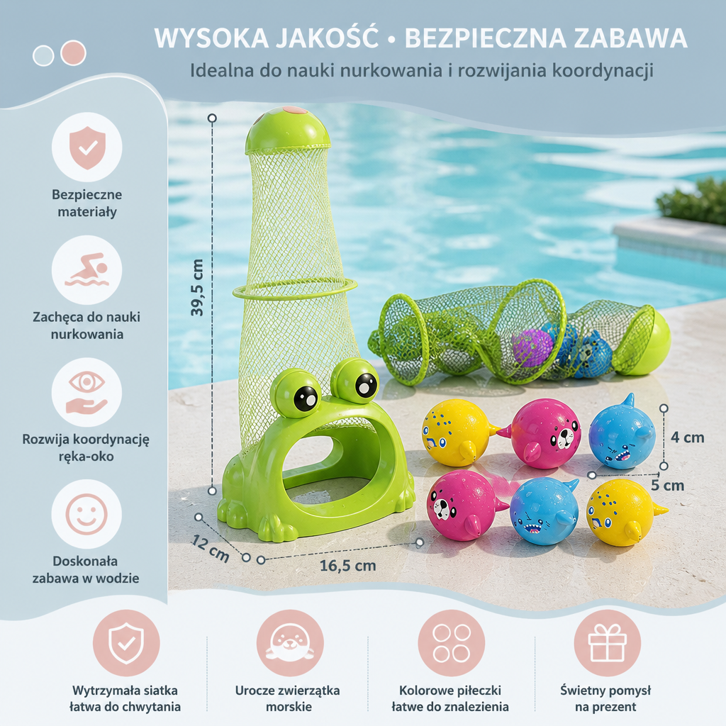 Zabawka Frosch do Nurkowania z Siatką na Łapanie i Piłkami z Morskimi Zwierzętami