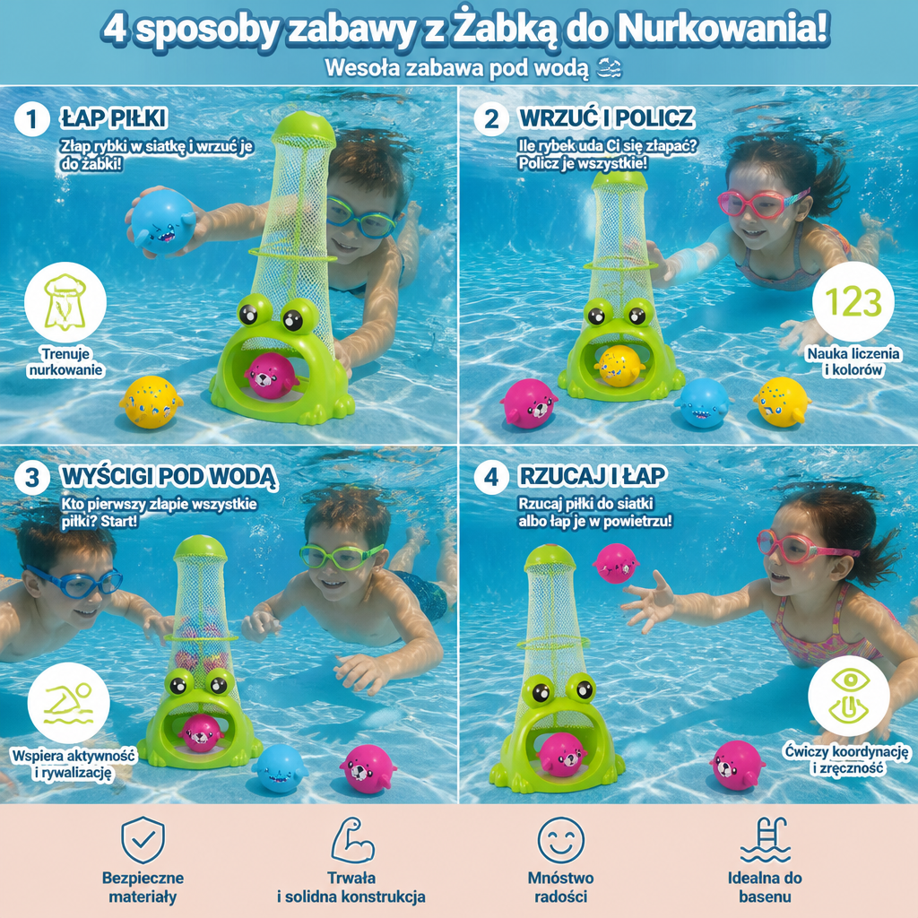 Zabawka Frosch do Nurkowania z Siatką na Łapanie i Piłkami z Morskimi Zwierzętami
