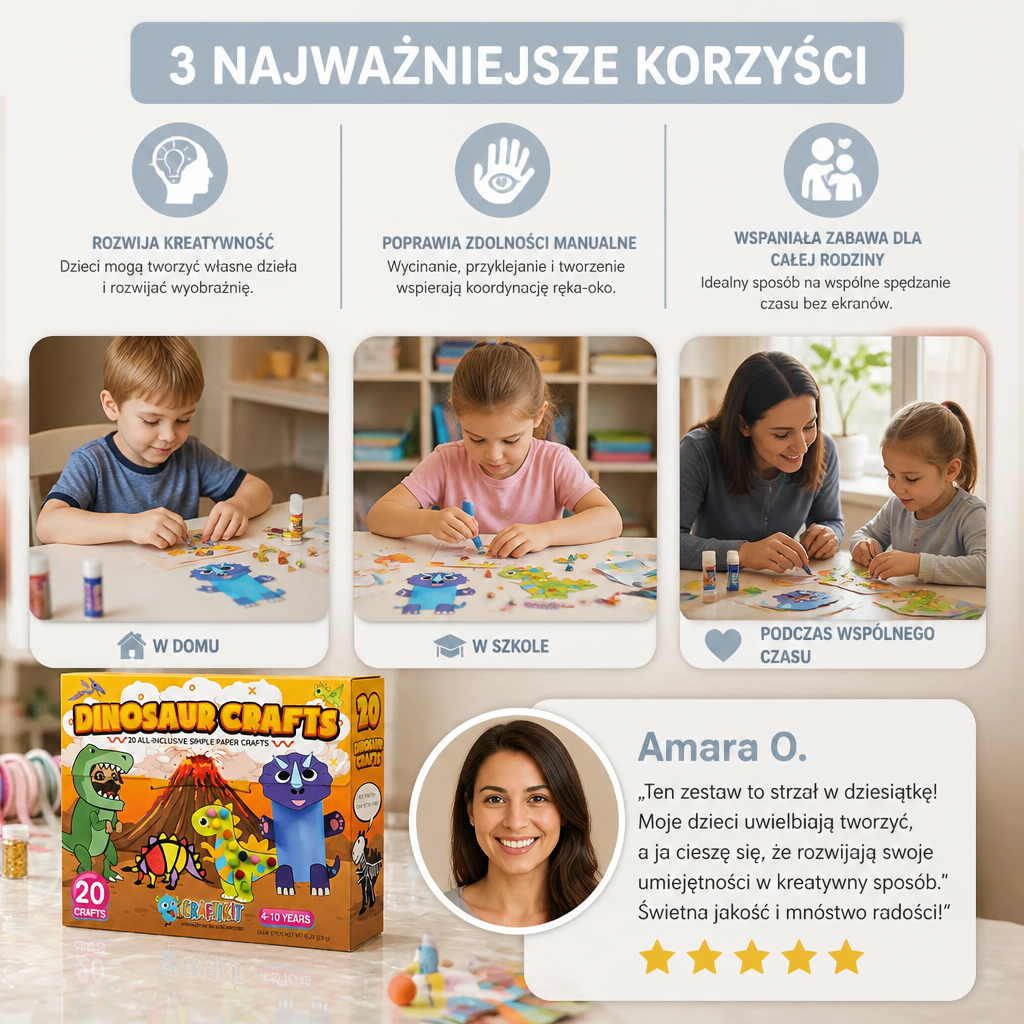 Zestaw Papierowych Prac Plastycznych dla Dzieci – 20 Łatwych Projektów DIY dla Dzieci w Wieku 3–10 Lat z Klejem, Taśmą i Kopertami