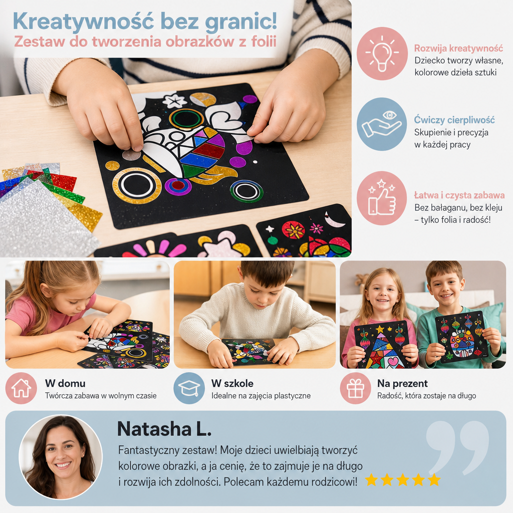 Zestaw kreatywny do tworzenia obrazków z folii dla dzieci