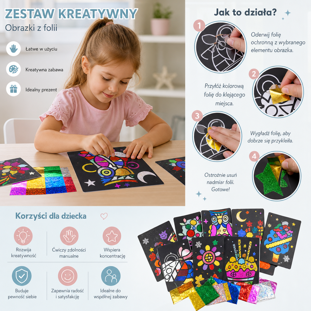 Zestaw kreatywny do tworzenia obrazków z folii dla dzieci