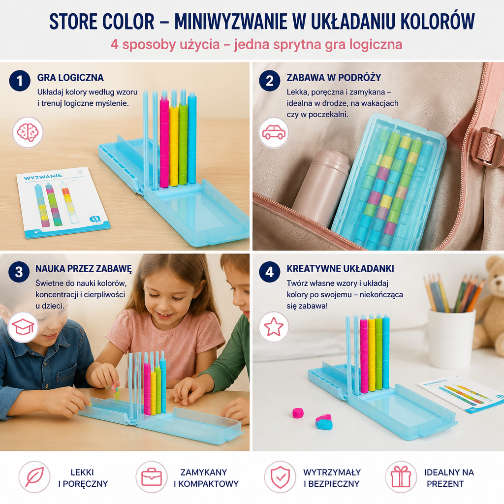 Miniwyzwanie w układaniu kolorów – przenośna gra logiczna